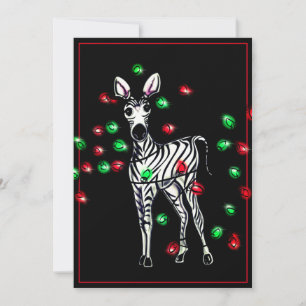 Holiday Zebra, red, green Christmas twinkle lights