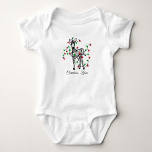 Holiday Zebra, red, green Christmas twinkle lights Baby Bodysuit