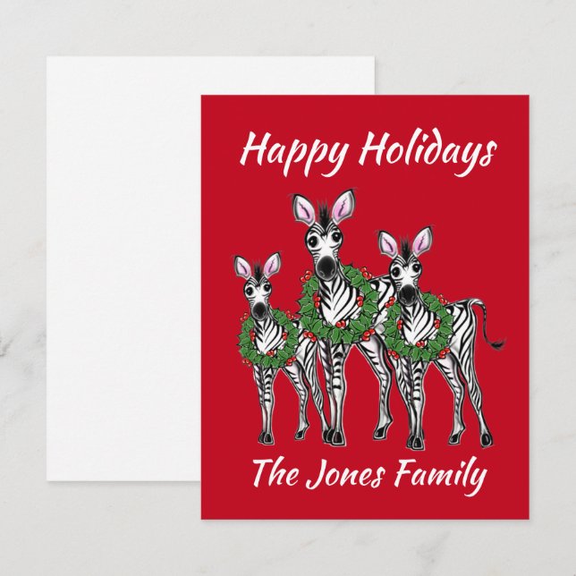 Holiday Zebras , festive Christmas wreath garland Card (Front/Back)