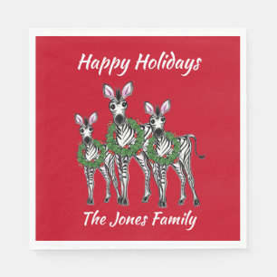  Holiday Zebras , festive Christmas wreath garland Napkin