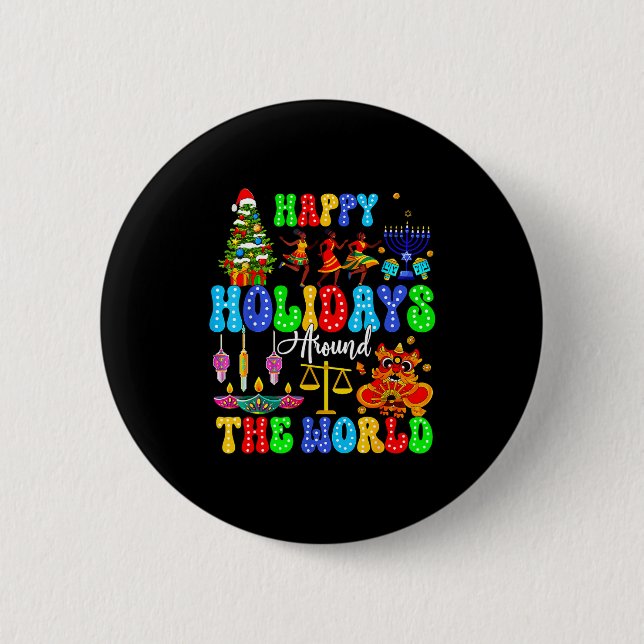 Holidays Around World Xmas Hanukkah Kwanzaa Diwali 6 Cm Round Badge (Front)