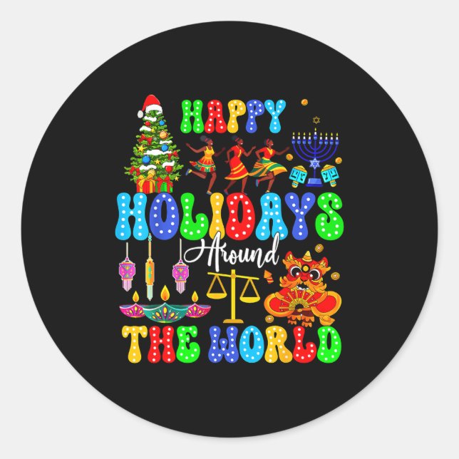 Holidays Around World Xmas Hanukkah Kwanzaa Diwali Classic Round Sticker (Front)