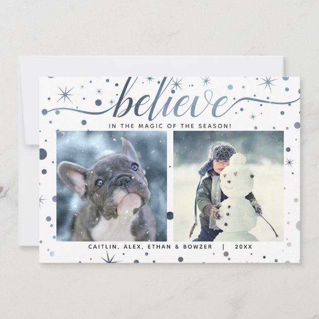 Holidays BELIEVE in the Magic Matching Text Effect Holiday Card (Front)