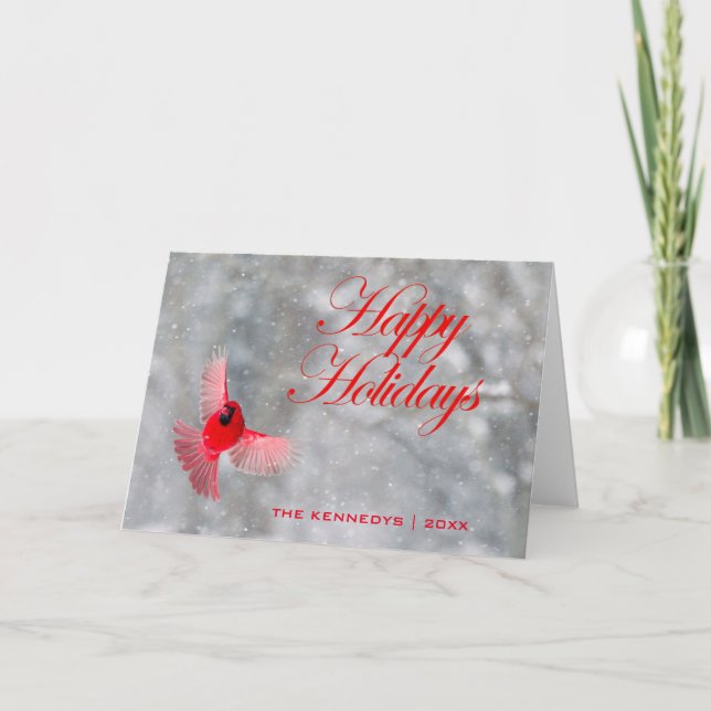 Holidays - Cardinal with Wings Spread in Flight Holiday Card (Front)