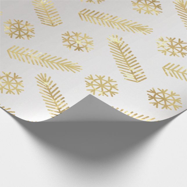 Holidays Christmas Snowflakes Grey Silver Gold Wrapping Paper (Corner)