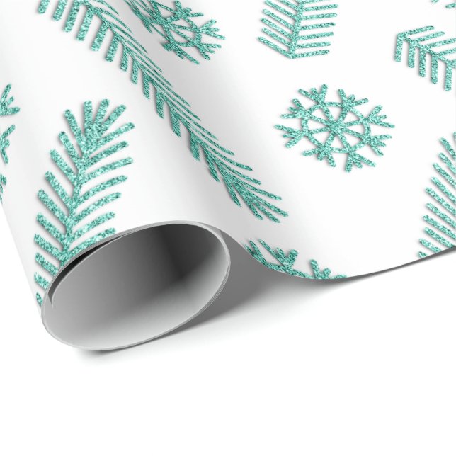 Holidays Christmas-tree Snowflakes White Tiffany Wrapping Paper (Roll Corner)