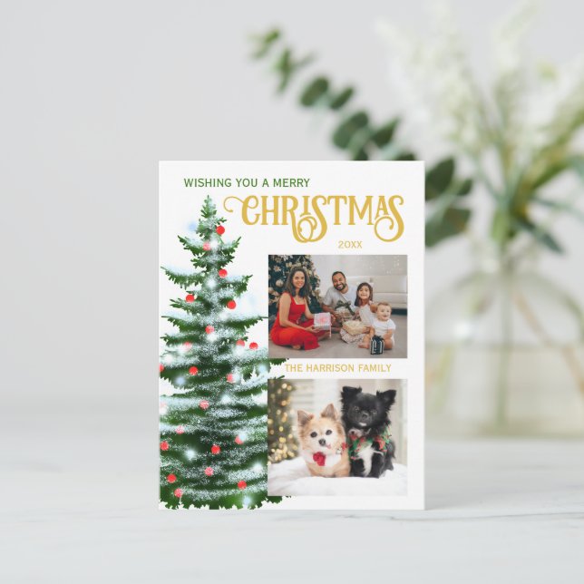Holidays Christmas Tree Two Family Photo Collage Postcard (Standing Front)