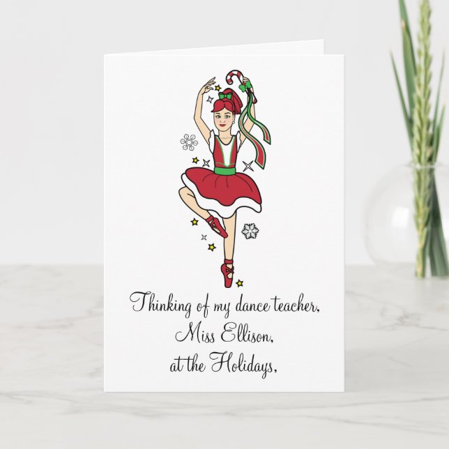 Holidays Dance Teacher Ballerina Name Customisable Holiday Card (Front)
