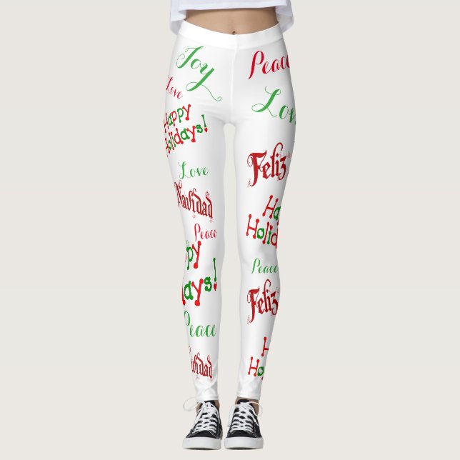 Holidays Feliz Navidad Print Womens Leggings (Front)