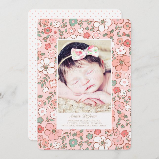 Holidays Floral Birth Announcement Photo Template (Front/Back)