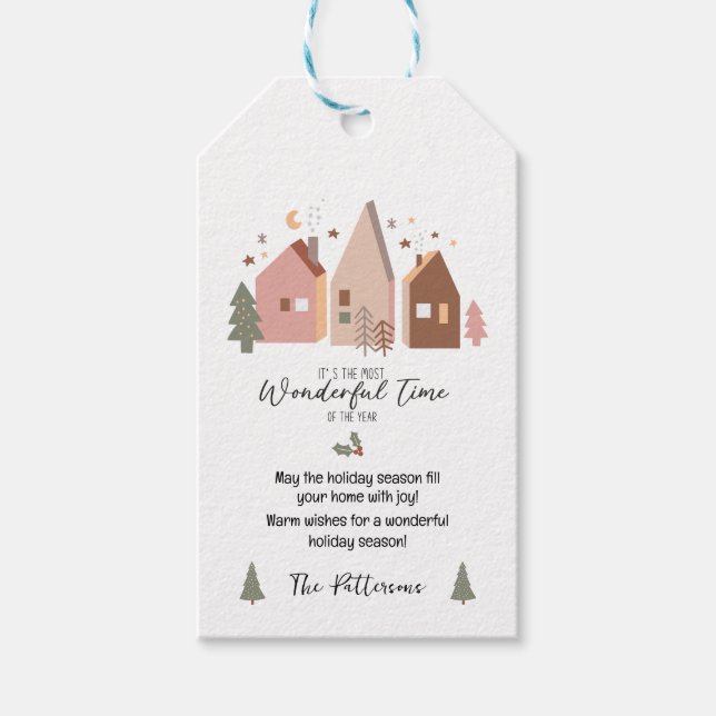 Holidays Gift Tags Boho Houses Personalised (Front)