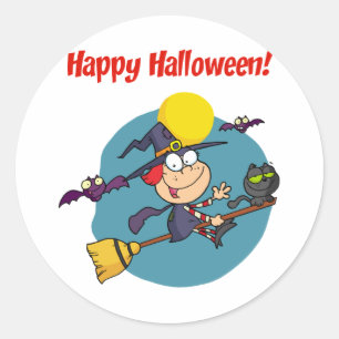 Holidays Greeting With Halloween Little Witch Classic Round Sticker