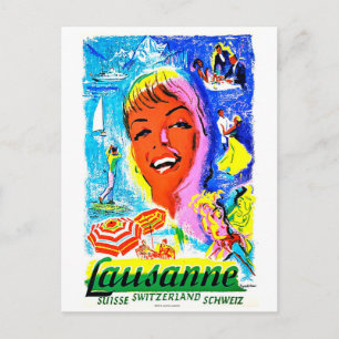 Holidays in Lausanne, Switzerland, vintage travel Postcard