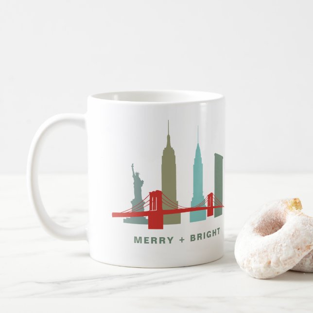 Holidays in New York, Architecture Skyline Coffee Mug (With Donut)