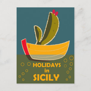 Holidays in Sicily, Italy, vintage travel Postcard
