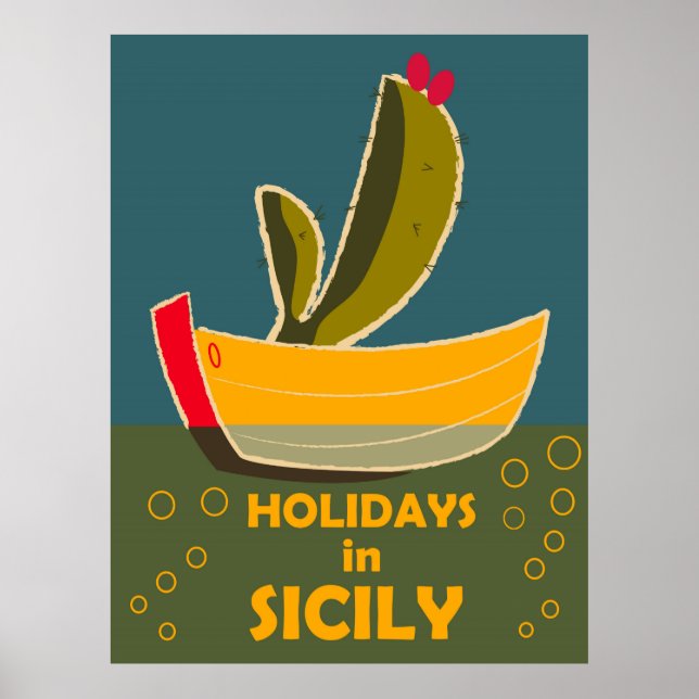 Holidays in Sicily, Italy, vintage travel Poster (Front)