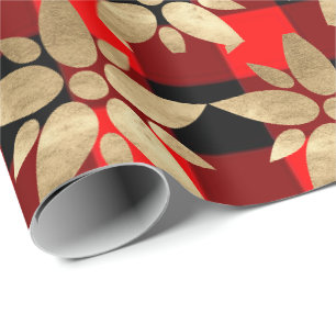 Holidays Merry Chrismas Buffalo Plaid Red Gold1 Wrapping Paper