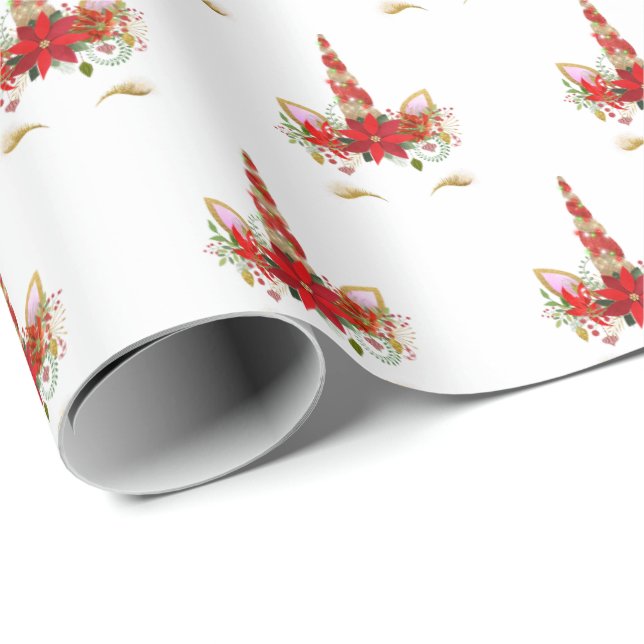 Holidays Merry Chrismas Unicorn Lashes White Gold Wrapping Paper (Roll Corner)