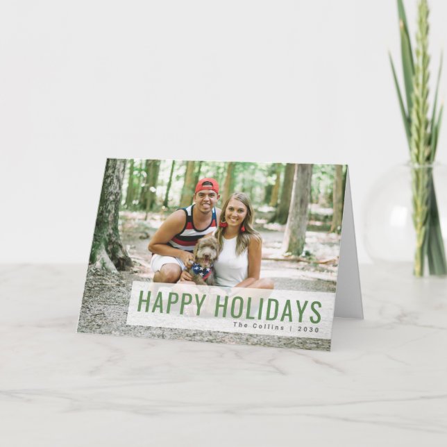 Holidays Modern | Photo Fun Green Happy Dog Couple Holiday Card (Front)
