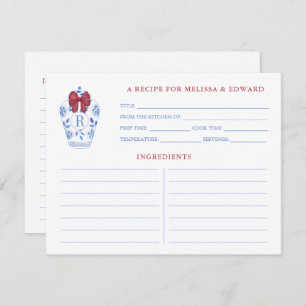 Holidays Red Bow Ginger Jar Monogram Recipe Card