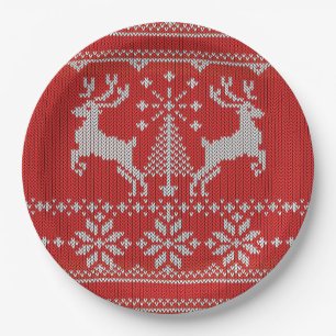Holidays Red Knit Ugly Christmas Sweater Ho Deer Paper Plate