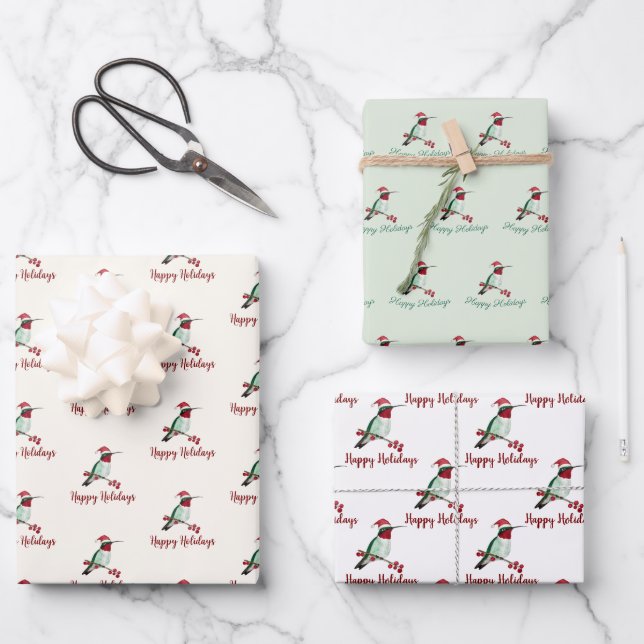 Holidays Ruby-throated Hummingbird Wrapping Paper Sheet (Front)