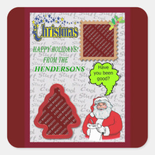 Holidays Santa Greeting Tree and Square Add Photos Square Sticker