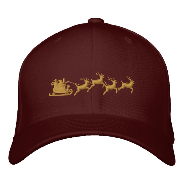 Holidays Santa Sleigh Ride Scene Embroidery Embroidered Hat (Front)