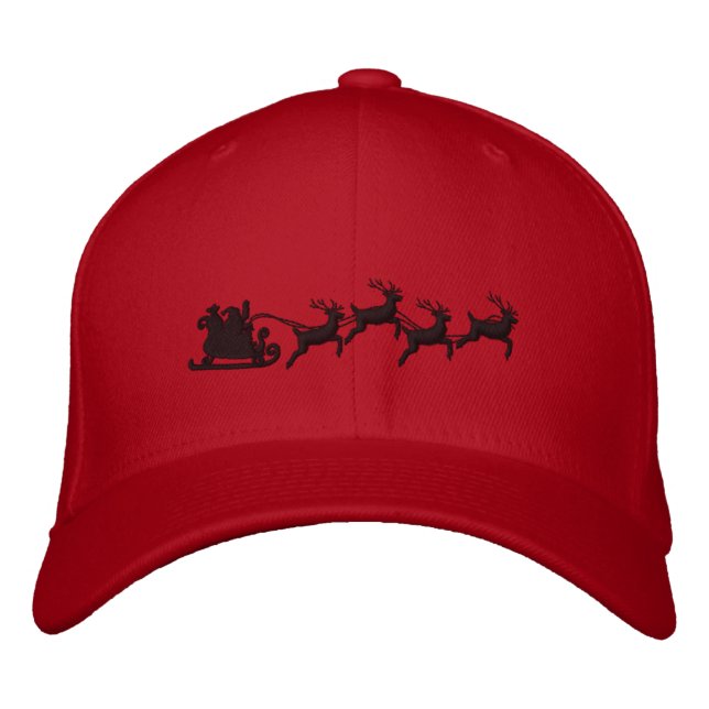 Holidays Santa Sleigh Ride Scene Embroidery Embroidered Hat (Front)