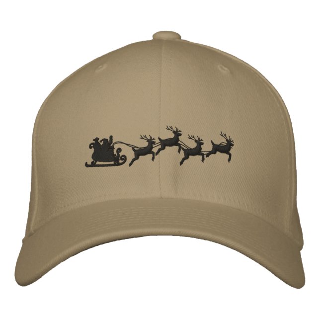 Holidays Santa Sleigh Ride Scene Embroidery Embroidered Hat (Front)