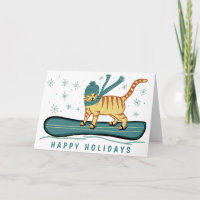 Holidays Snowboarding Tabby Cat Xmas Christmas