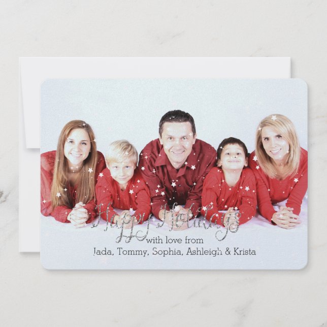 Holidays Stars Silver Glitter Personalised Photo Holiday Card (Front)