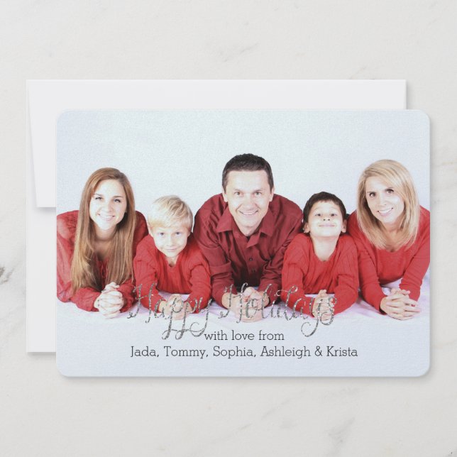 Holidays Stars Silver Glitter Personalised Photo Holiday Card (Front)