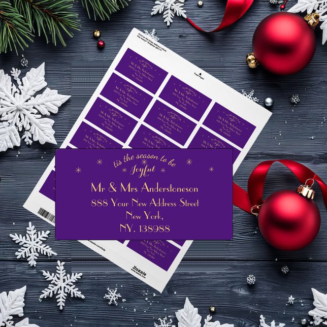 Holidays "tis the Season to be Joyful" Address Label (Joyful Purple & Gold 'tis the season' mailing labels. Perfect for gift tagging, mailing and labeling)