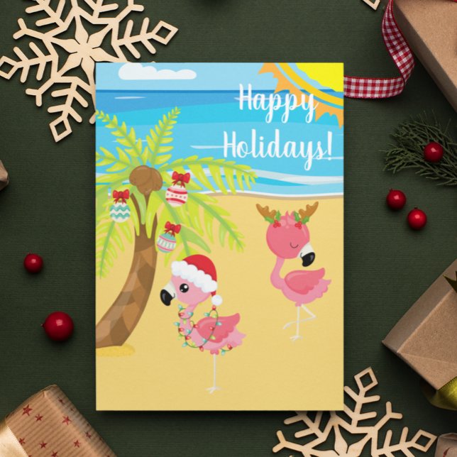 Holidays Tropical Beach Flamingo Christmas Postcard (Creator Uploaded)