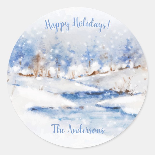 Holidays - WC Winter Scene 3 - Customise Classic Round Sticker (Front)