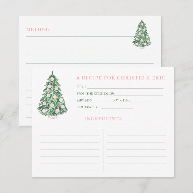 Holidays Wedding Shower Pink And Green Recipe Card (Front/Back)
