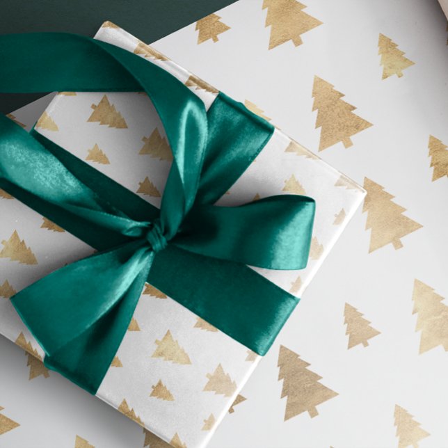 Holidays White Golden Christmas Tree Wrapping Paper (Holidays White Golden Christmas Tree Wrapping Paper)