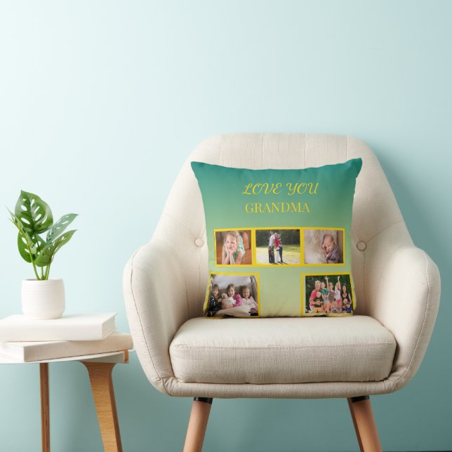 Holidiay Family Collage with Gold Script Cushion (Chair)