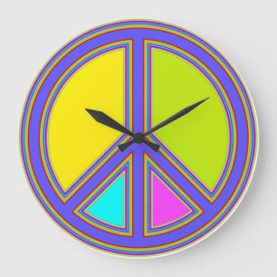 holiES - colourful PEACE sign + your ideas Large Clock