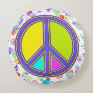 holiES - colourful PEACE sign + your ideas Round Cushion
