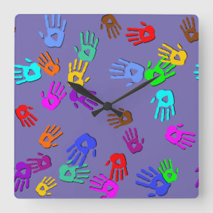 holiES - hands coloured pattern 1 + your backgr. Square Wall Clock
