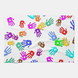 holiES - hands coloured pattern 1 + your backgr. Tea Towel
