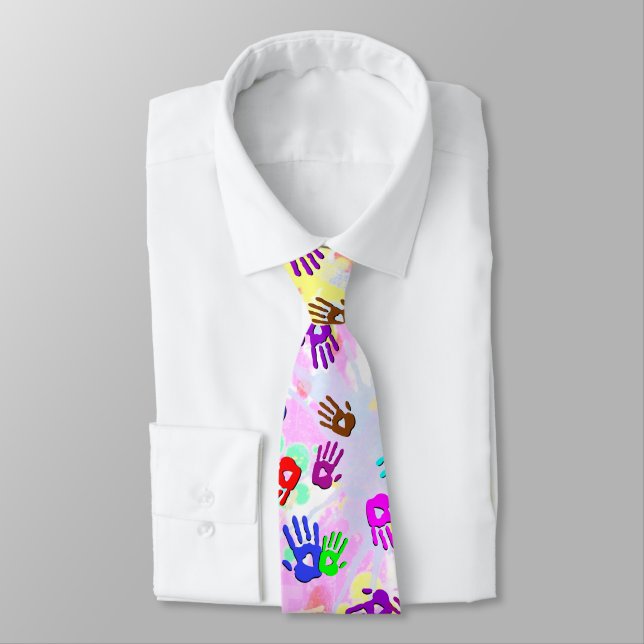 holiES - hands coloured pattern 1 + your backgr. Tie (Tied)
