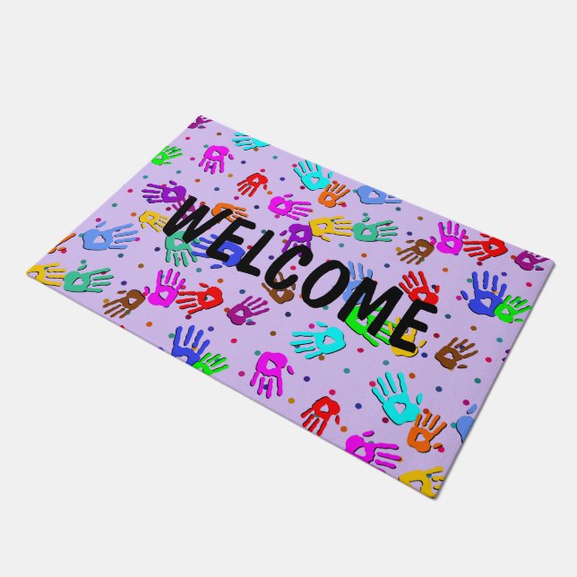 holiES - hands dots coloured pattern 1 Doormat (Angled)