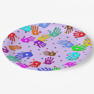 holiES - hands dots coloured pattern 1 Paper Plate