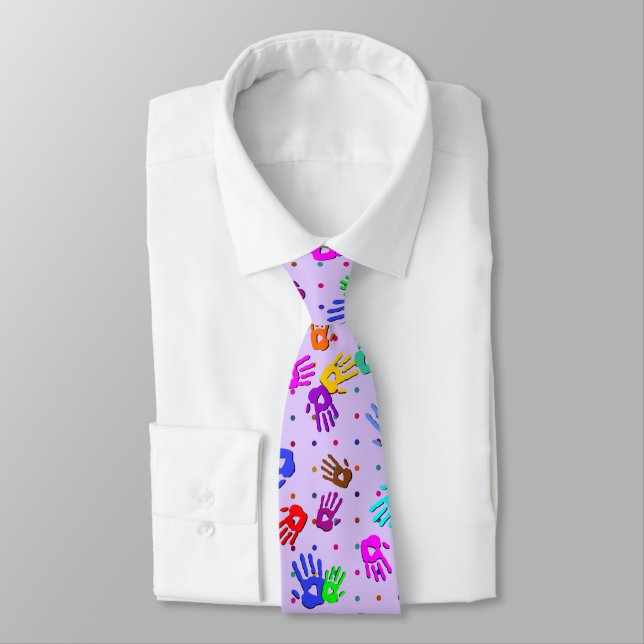 holiES - hands dots coloured pattern 1 Tie (Tied)