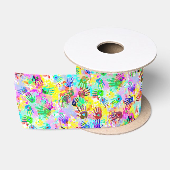 holiES - hands splashes coloured grunge pattern 2 Satin Ribbon (Spool)