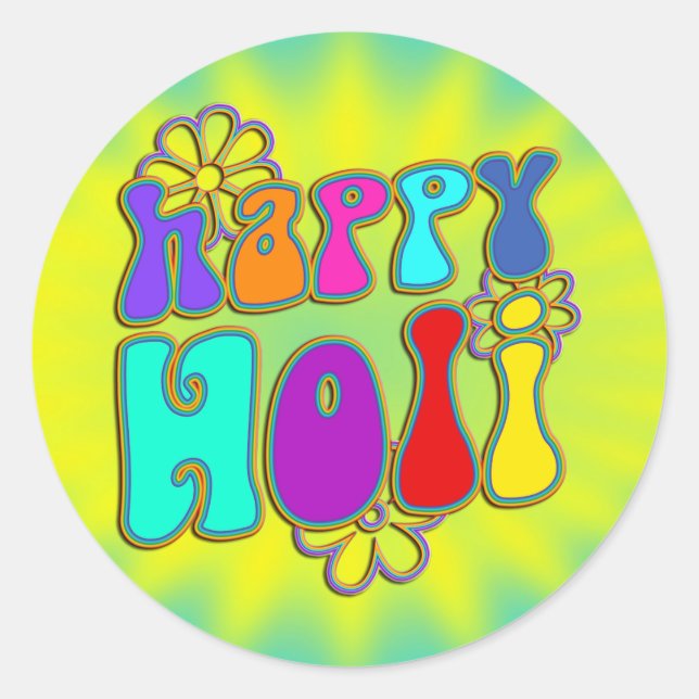 holiES - HAPPY HOLI coloured outline flowers 1 Classic Round Sticker (Front)