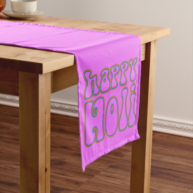 holiES - HAPPY HOLI simply coloured outline 1 Medium Table Runner (In Situ)